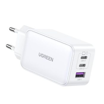   UGREEN Nexode hálózati töltő, 65W, 3 Port, PD 3.0, GaN, 2x USB-C, 1x USB-A, fehér