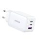 UGREEN Nexode hálózati töltő, 65W, 3 Port, PD 3.0, GaN, 2x USB-C, 1x USB-A, fehér
