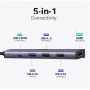   UGREEN Dokkoló állomás 5 az 1-ben, 4K@30Hz, USB HUB, HDMI 1.4, 1x USB-A 3.0, 2x USB-A 2.0, USB-C, 100W, szürke