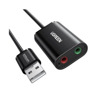   UGREEN Adapter USB-A - Headset Mikrofon és Audio, 3,5mm AUX konverter, M/F/F, fekete