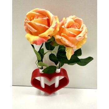 3D nyomtatott szíves mini váza – piros-fehér