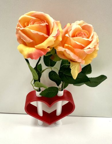 3D nyomtatott szíves mini váza – piros-fehér