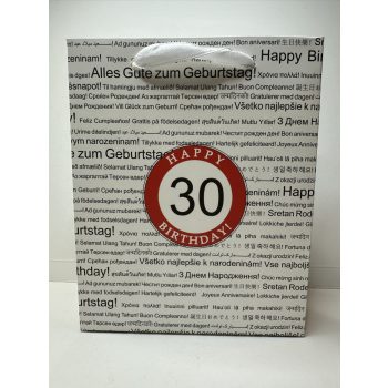  Ajándéktáska 30. születésnapra – többnyelvű "Boldog születésnapot" mintával
