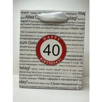   Happy 40” szülinapi ajándéktáska – többnyelvű mintával