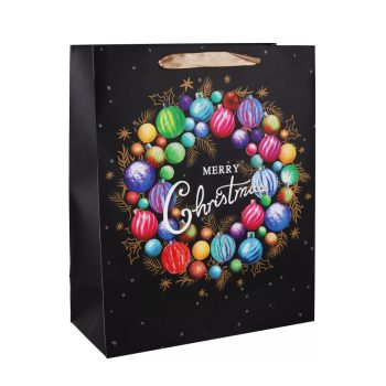   Színes Karácsonyi Koszorú – Elegáns Ajándéktáska (M)