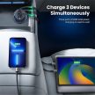 UGREEN Szivargyújtós autós gyorstöltő, 3 port, 2x USB-C, 1x USB-A, 75W, szürke