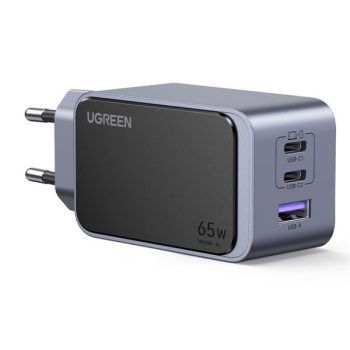   UGREEN Nexode S hálózati töltő, 65W, 3 Port, GaN, PD 3.0, 2x USB-C, 1x USB-A, szürke