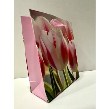   Tulipánmintás Ajándéktáska – Pasztell Virágos (11×13×5 cm)