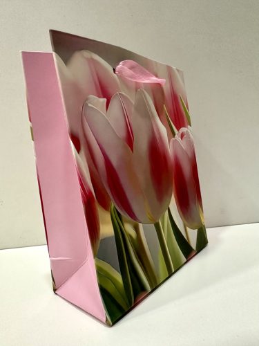 Tulipánmintás Ajándéktáska – Pasztell Virágos (11×13×5 cm)