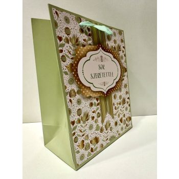   „Sok szeretettel” Ajándéktáska – Virágmintás (M méret)