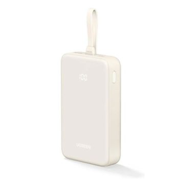   UGREEN Power Bank hordozható töltő, 20000mAh, beépített kábelllel, fehér