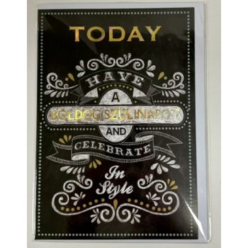   Stílusos szülinapi képeslap – fekete-arany dizájnnal (borítékkal)