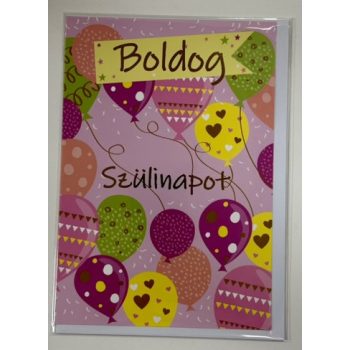 Boldog szülinapot – vidám lufis képeslap (borítékkal)