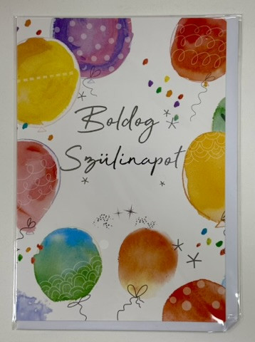 Boldog szülinapot – akvarelles képeslap lufikkal (borítékkal)