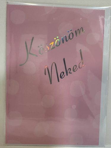 Köszönöm Neked” képeslap – rózsaszín, fóliázott, A5 méretű, borítékkal