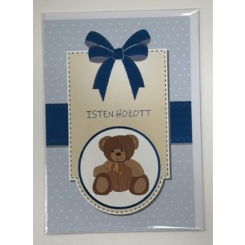 Isten hozott – kisfiús képeslap mackóval (borítékkal)