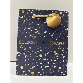   Boldog születésnapot – közepes méretű ajándéktasak arany konfettivel