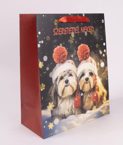 Kutyusos Téli Ölelés – „Szeretettel Neked” Ajándéktasak (L-es)