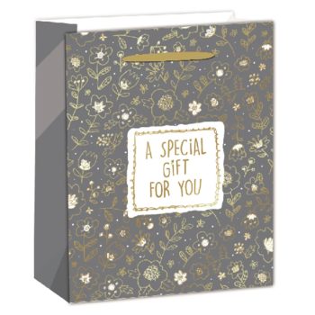   PAPÍRTASAK MATT, ARANY FÉNYES NYOMÁSSAL, VIRÁG MINTÁS, A SPECIAL GIFT FOR YOU FELIRATTAL