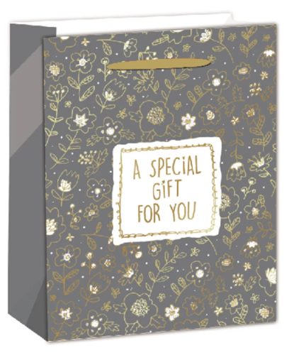 PAPÍRTASAK MATT, ARANY FÉNYES NYOMÁSSAL, VIRÁG MINTÁS, A SPECIAL GIFT FOR YOU FELIRATTAL