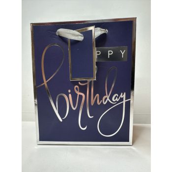   Sötétkék „Happy Birthday” ajándéktasak ezüst részletekkel 