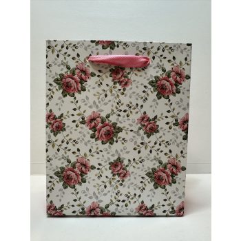   Vintage rózsás ajándéktasak – romantikus mintával, rózsaszín füllel