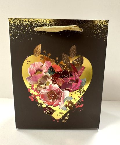 Aranyszív – Kisméretű ajándéktáska virágos motívummal