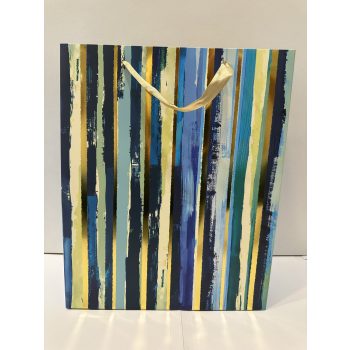 Nagy ajándéktáska – Elegáns kék-arany csíkos dizájn