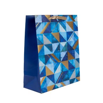   Kék Arany Geometria Ajándéktáska – Elegáns Prémium Mintával