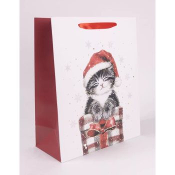   Karácsonyi Ajándékdobozos Cica – Ajándéktáska (S méret)