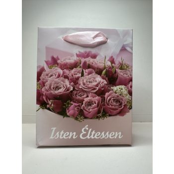 Rózsaszín ajándéktáska – Isten éltessen felirattal