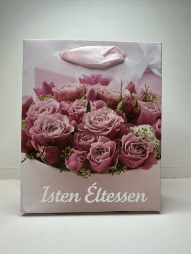 Rózsaszín ajándéktáska – Isten éltessen felirattal