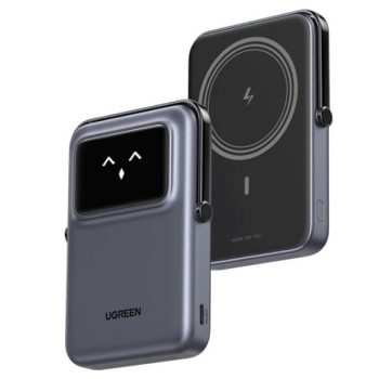   UGREEN Power Bank hordozható töltő, vezeték nélküli töltés, 10000mAh, 20W, USB-C, Mágneses Uno Robot, szürke