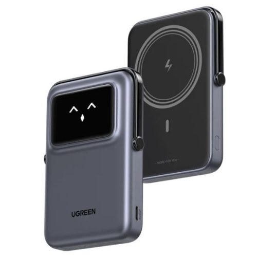 UGREEN Power Bank hordozható töltő, vezeték nélküli töltés, 10000mAh, 20W, USB-C, Mágneses Uno Robot, szürke
