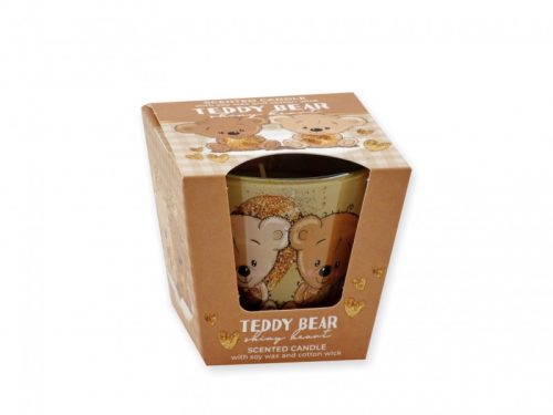 Teddy Bear Shiny Heart – illatgyertya pohárban