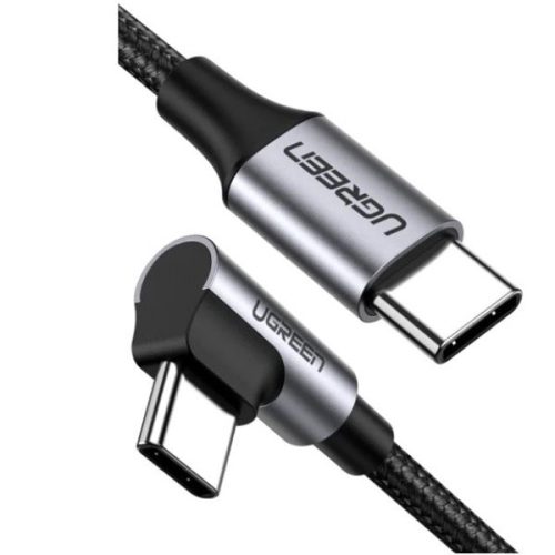 UGREEN Kábel USB-C - USB-C, PD, 90°-os, 60W, 3A, M/M 1m, fekete