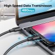 UGREEN Kábel USB 2.0 USB-C - USB-C, PD, 480 Mbps, 60W, 3A, M/M, 1m, fekete