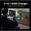 UGREEN asztali hálózati töltő, mágneses, vezeték nélküli töltés, 65W, 4 az 1-ben, 2x USB-C, 1x USB-A, GaN, szürke