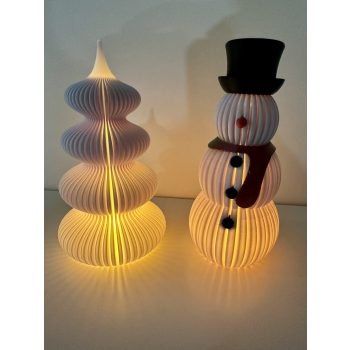 3D Hófény Duo – Világító Hóember és Fenyőfa Szett