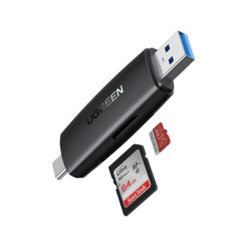   UGREEN USB 3.0 2 az 1-ben SD kártya olvasó, Dual írás és olvasás, USB-A, USB-C M/M, fekete