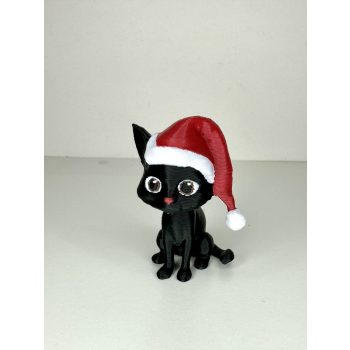 Karácsonyi Mancs – Mikulássapkás Fekete Cica Figura