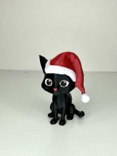 Karácsonyi Mancs – Mikulássapkás Fekete Cica Figura