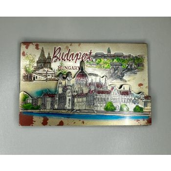   Budapest panoráma 3D fémhatású hűtőmágnes – Parlament és Lánchíd