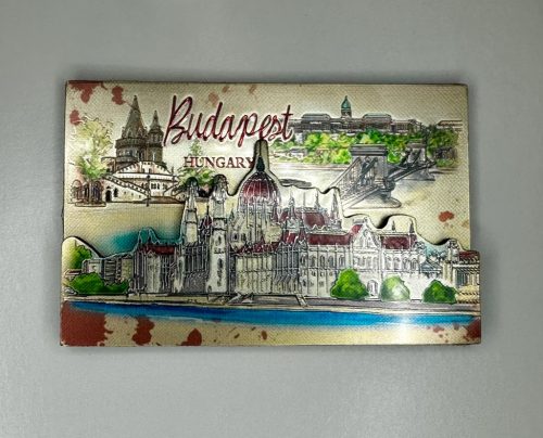 Budapest panoráma 3D fémhatású hűtőmágnes – Parlament és Lánchíd