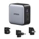 UGREEN Univerzális Nexode nemzetközi hálózati töltő, Travel adapter, 65W, GaN, 1x USB-A, 2x USB-C, US/UK/EU, szürke