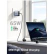 UGREEN Univerzális Nexode nemzetközi hálózati töltő, Travel adapter, 65W, GaN, 1x USB-A, 2x USB-C, US/UK/EU, szürke