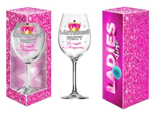 Lánybúcsú Party borospohár díszdobozban – „Én vagyok a Menyasszony”