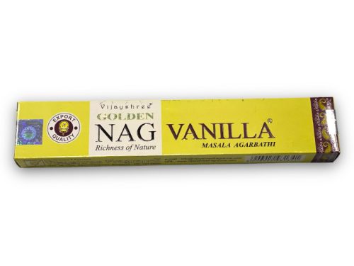 Édes nyugalom: Golden Nag Vanilla masala füstölő (15 g)