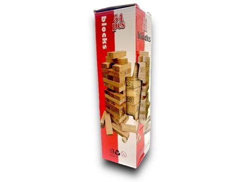 Klasszikus Jenga ügyességi toronyépítő játék – 54 darabos fa építőkocka készlet