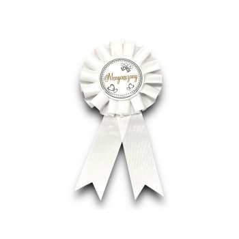 Menyasszony – Fehér rozettás lánybúcsús kitűző